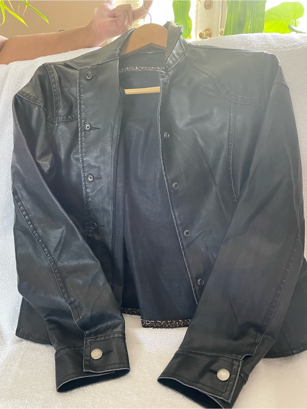 XL: Black Faux Leather Snap-Front Jacket - Womens